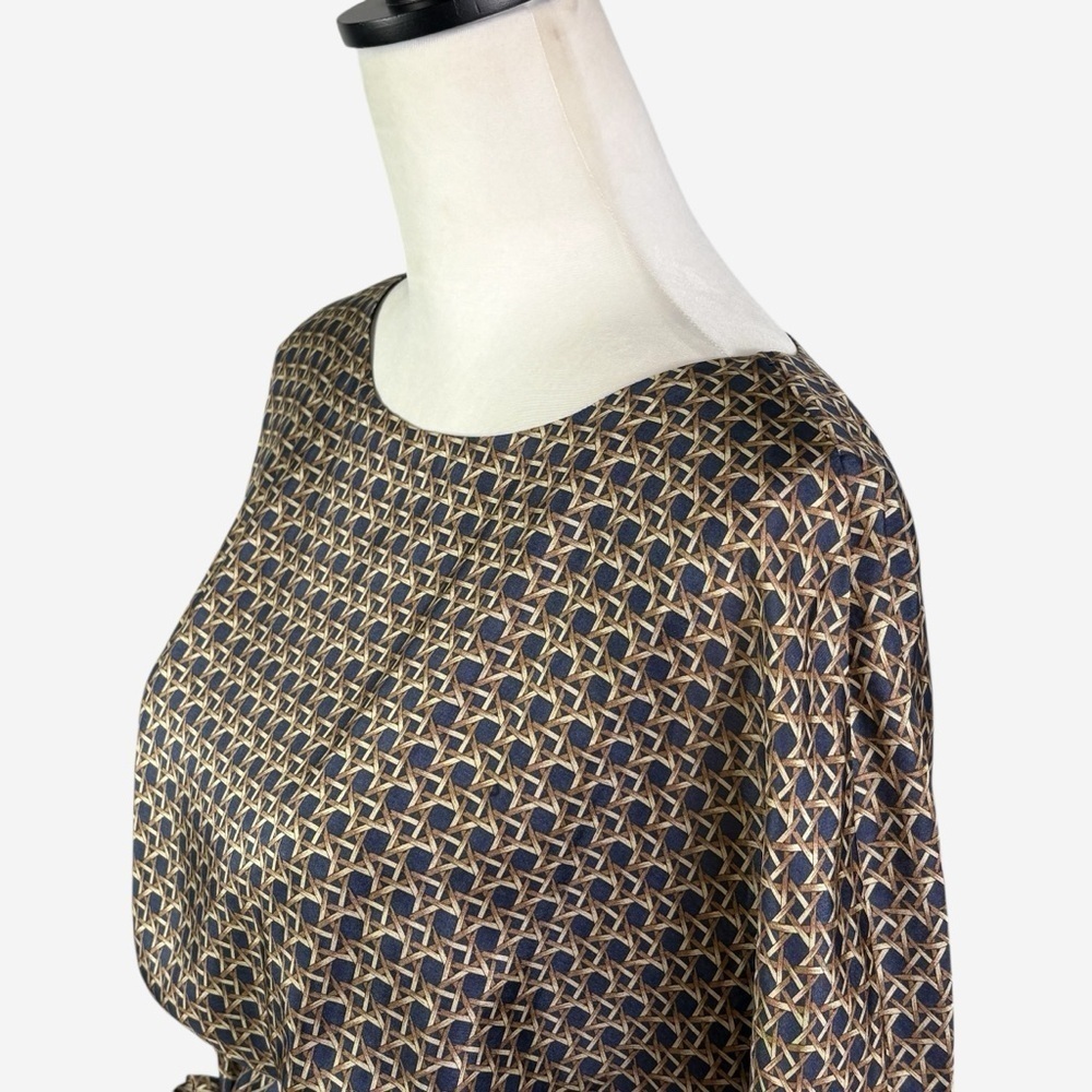 Brooks Brothers Pure Silk Rattan Geometric Print Dress Size 4 Silk Lined Belted - Picture 3 of 13
